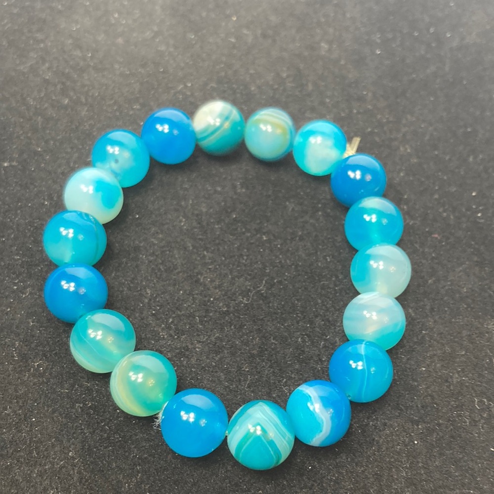 Bright Blue Shades of Blue Beaded Stretch Bracelet
